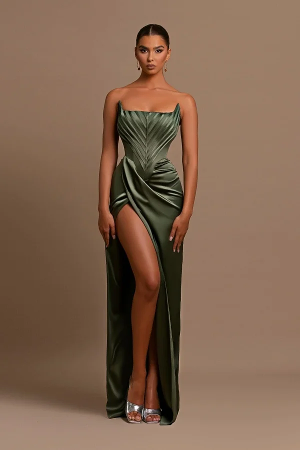 Daisda Attractive Green Sleeveless Mermaid Prom Dress With Split