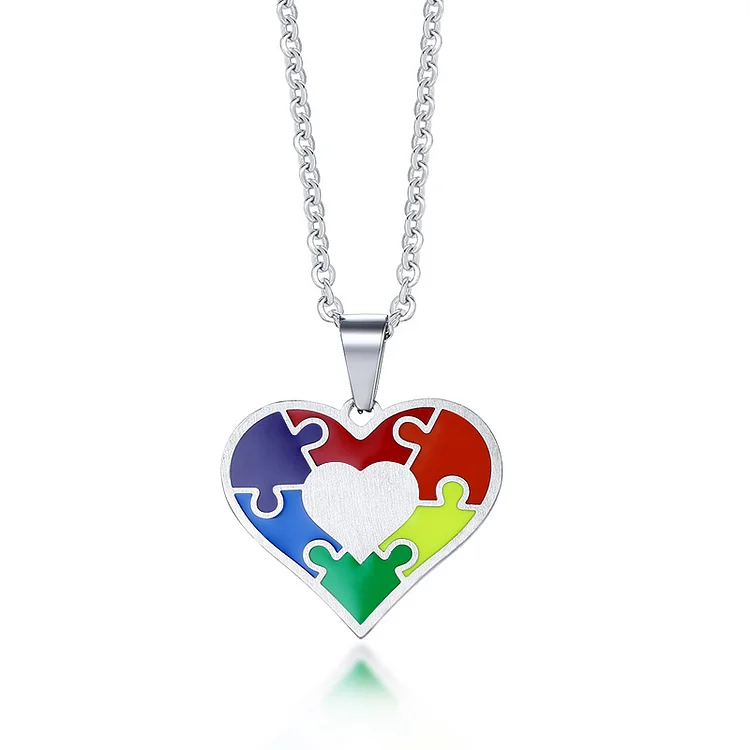 Rainbow Heart Puzzle Necklace LGBT Pride Gifts