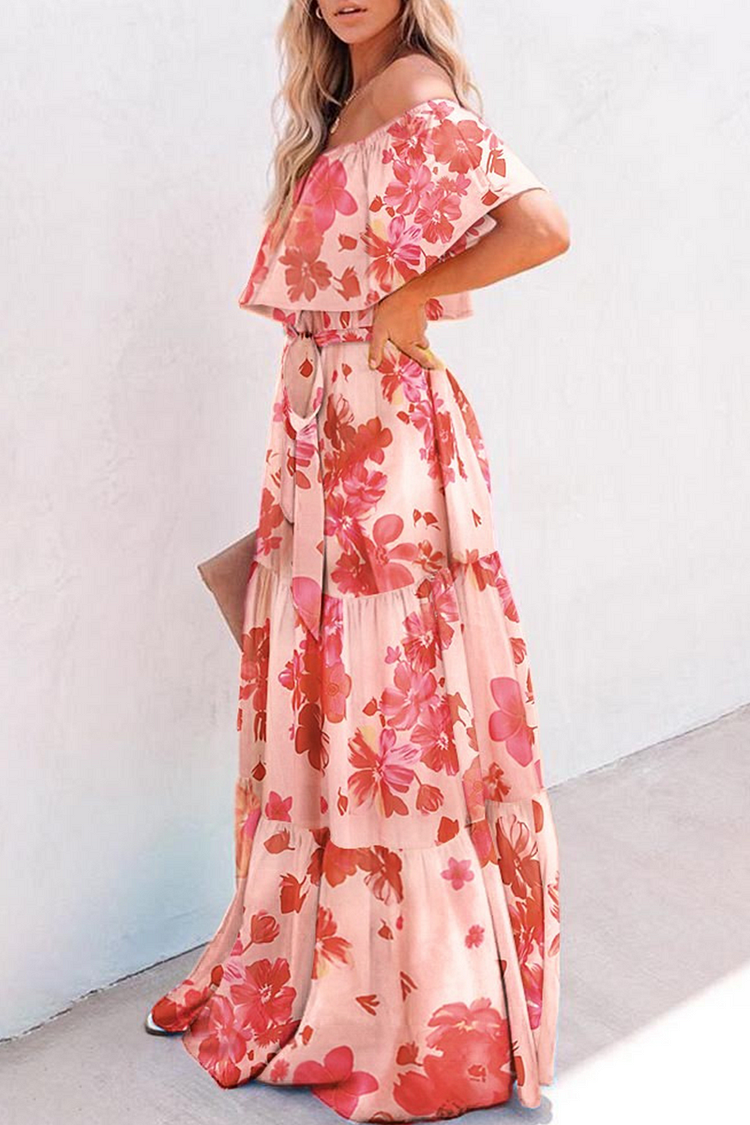 Casual Gradual Change Flounce Off The Shoulder Cake Skirt Dresses(4 Colors) - Life is Beautiful for You - SheChoic