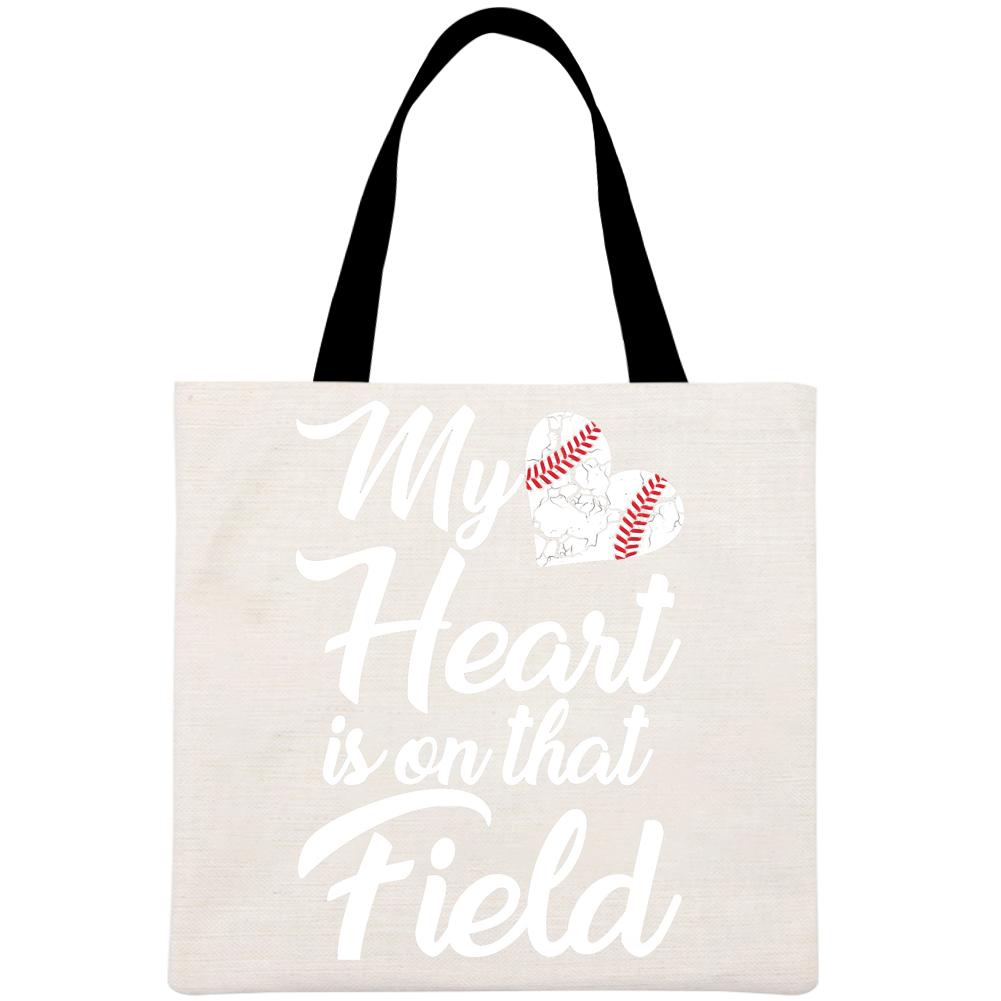 My Heart Is On That Field Printed Linen Bag-Guru-buzz