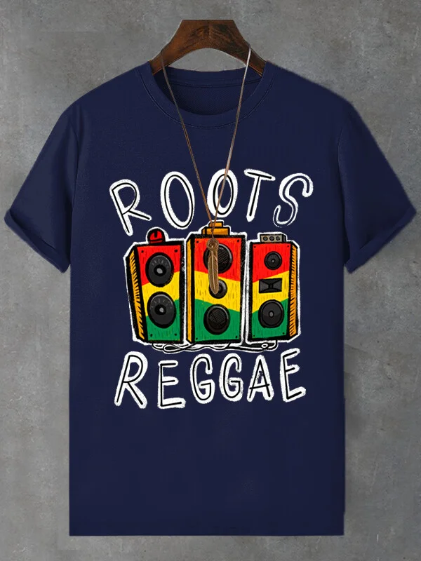 Men's Roots Reggae Print Cotton Casual T-Shirt