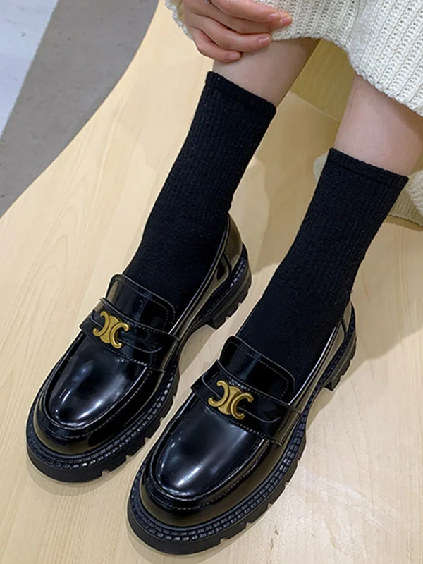 Round Toe Thick-Soled JK Metal Buckle Loafers