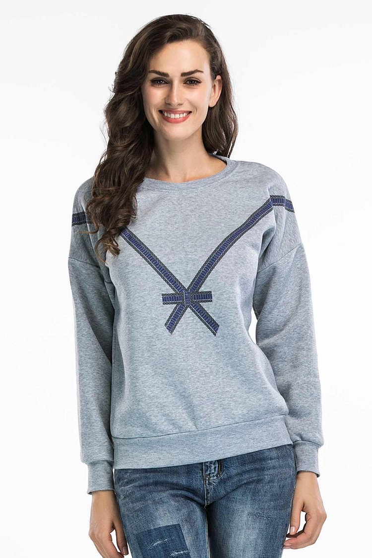 Bowknot Print Sweatshirt With Long Sleeves - BlackFridayBuys