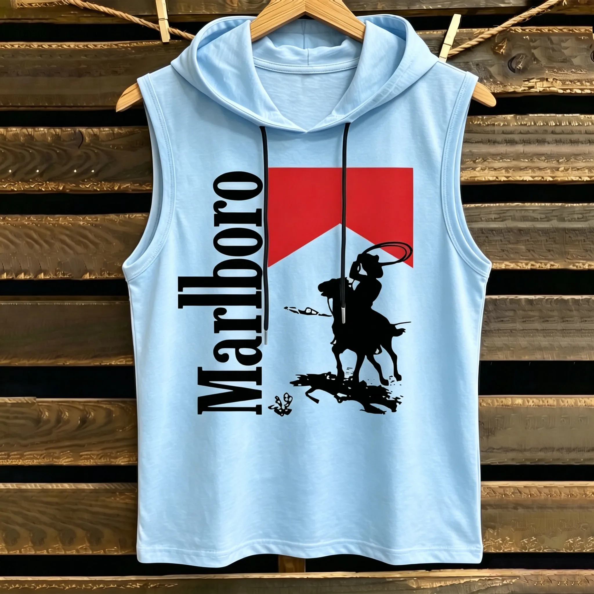 Western Cowboy Graphic Print Hooded Tank Top