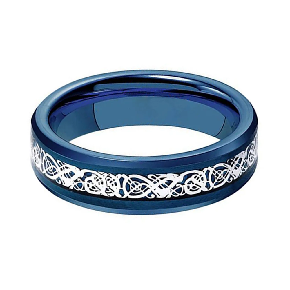 6MM Tungsten Carbide Ring Dragon Pattern Inlaid Blue Carbon Fiber