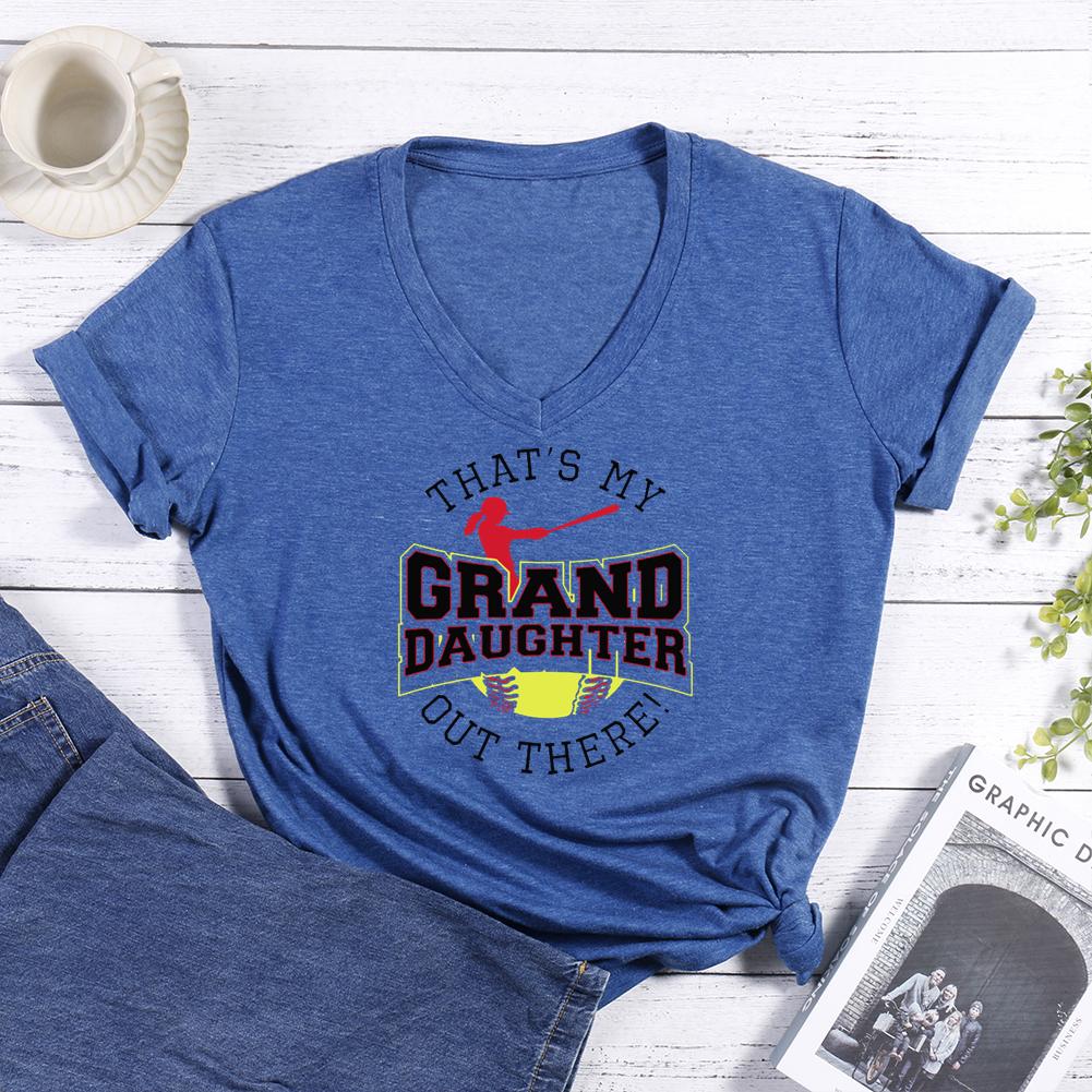 That's My Granddaughter Out There Softball V-neck T Shirt-Guru-buzz