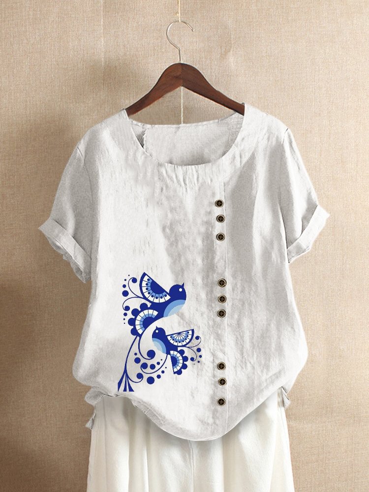 Floral Printed Short Sleeve O neck T shirt For Women P1679129