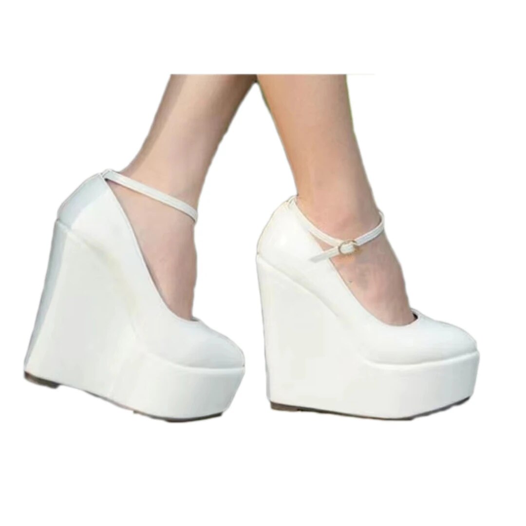 TAAFO Women's High Heels Round Toe Pumps Wedge Heels Show Banquet Shoes