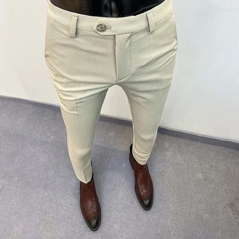Men's Pants Men Suit Pants Hombre Pantalones Autumn Stretch Slim Formal Trousers For Men Fashion Casual Stripe Dress Pants Men Clothing 230301