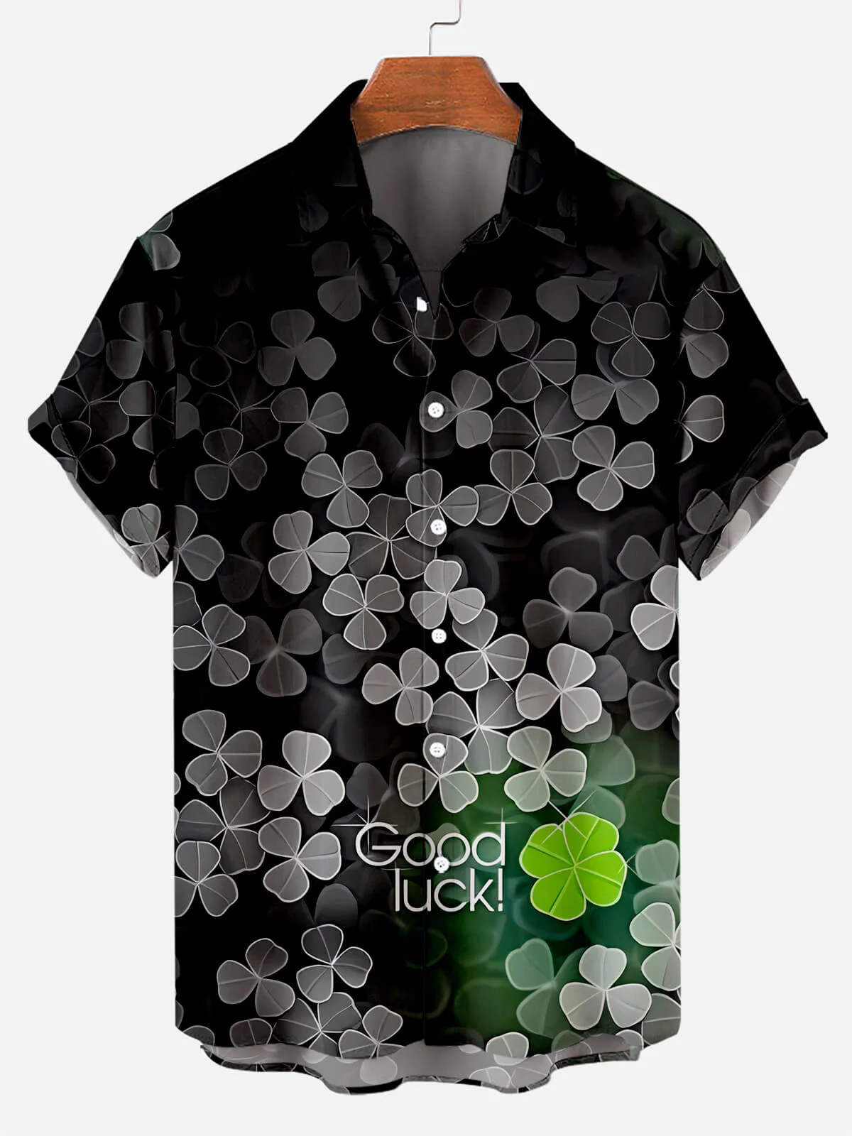 Men's St. Patrick's Day Good Luck Shamrock Print Short Sleeve Shirt PLUSCLOTHESMAN