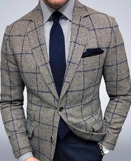 Grid Print Lapel Single Breasted Blazer