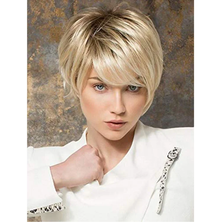 Wig Hot Selling Women's Short Hair Blonde Short Straight Hair Set Fashion