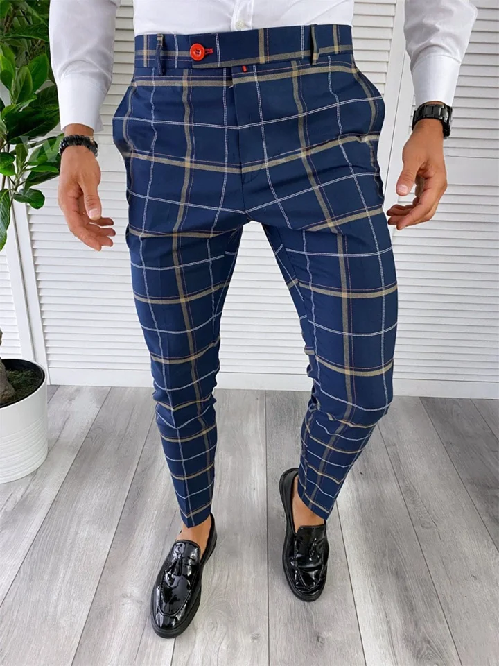 Men's Chinos Trousers Pencil Pants Jogger Pants Plaid Dress Pants Elastic Waist 3D Print Plaid Office Business Streetwear Stylish 1 2-Cosfine