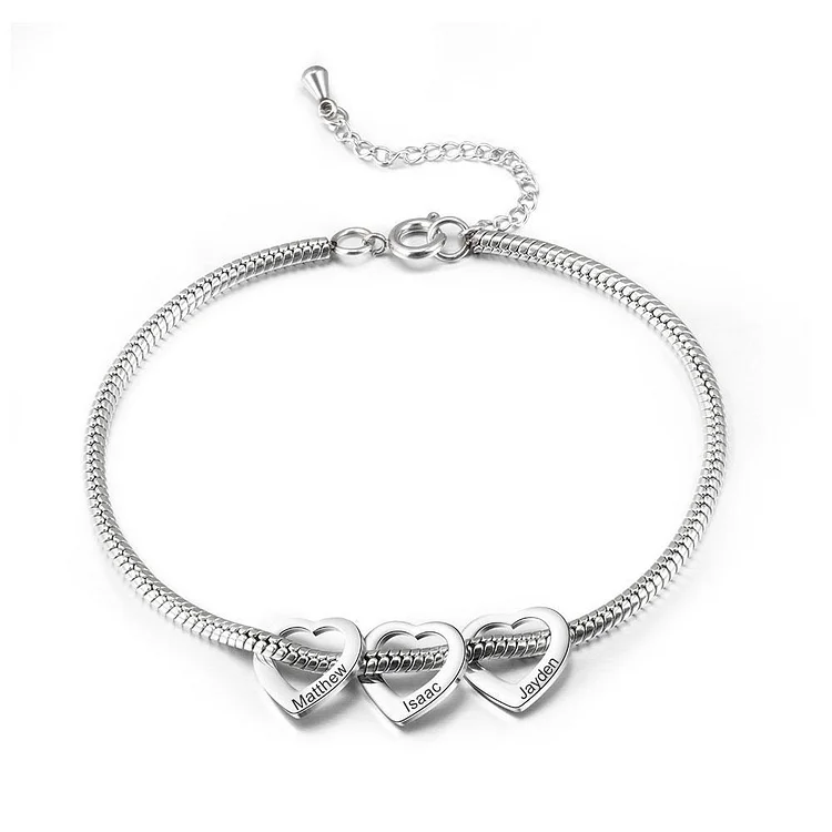 Bracelet Cheville Réglable Prénom Personnalisés Pour Femmes Avec 3 Pendentif Coeur Jessemade FR