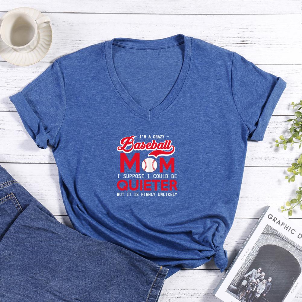 Baseball Mom V-neck T Shirt-Guru-buzz