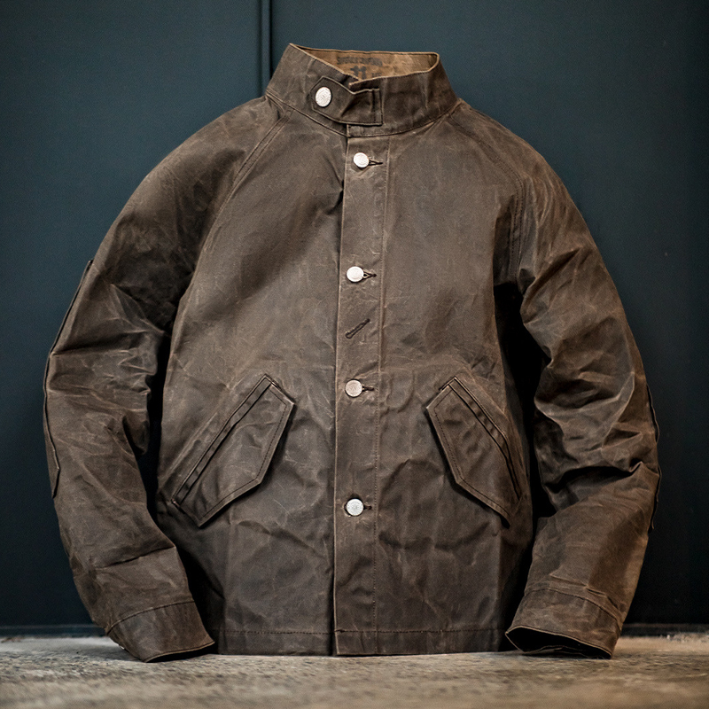 Vintage Stand Collar Waxed Canvas Waterproof Hunting Jacket