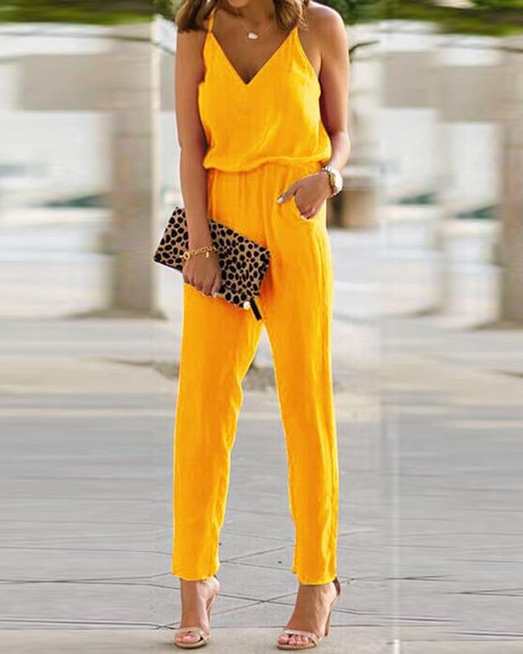 Chiffon Solid Slant Pocket Casual Jumpsuit - Shop Trendy Women's Clothing | LoverChic