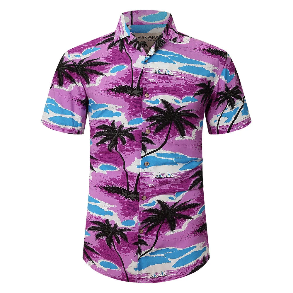 Hawaiian Casual Beach Shirt Purple Coconut