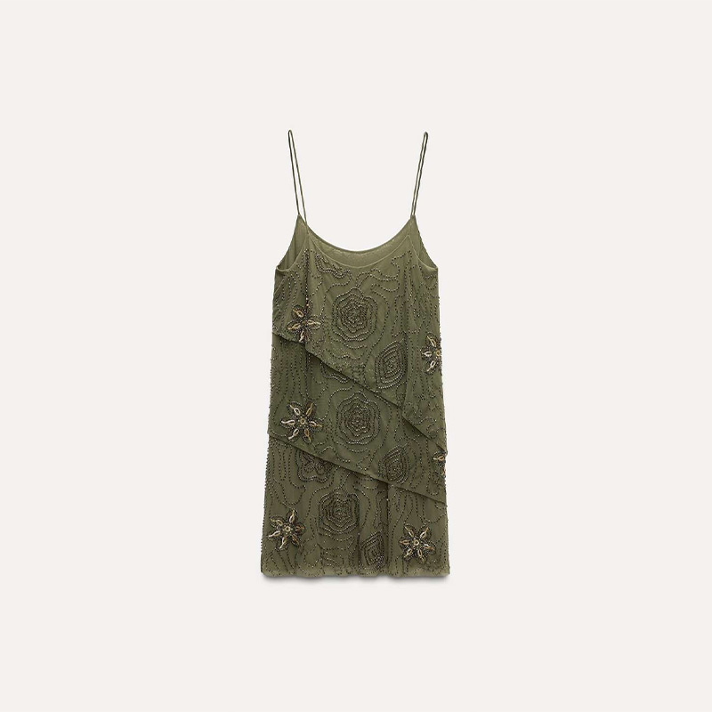 IO Dress Bead String Flounce Halter Short Dress Woman Solid Color Splicing Layered Straight Dresses Fashion Sexy Women's New Mini Dresses