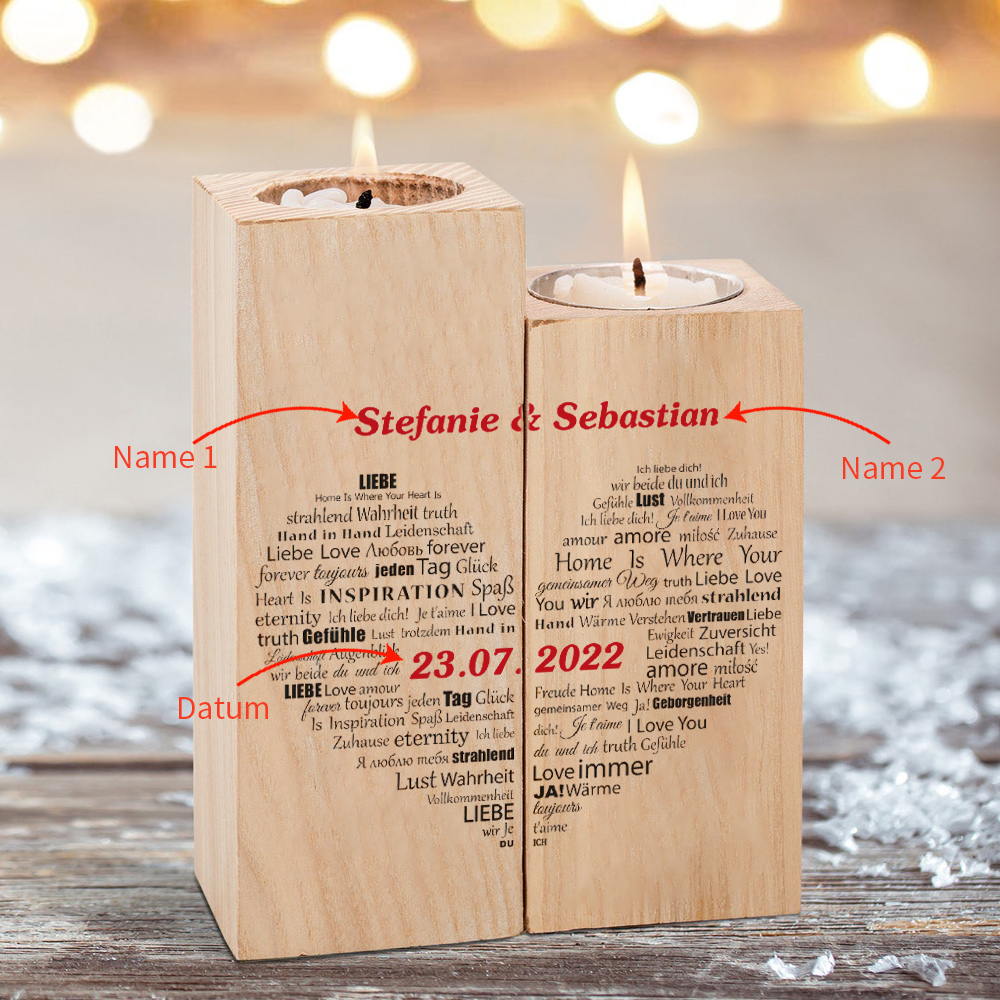 Kettenmachen Personalisierter Namen Datum Kerzenhalter Holz Liebe