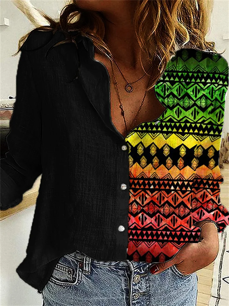 Black Pride Ethnic Gradient Contrast Color Blouse