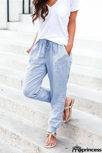 Women's Solid Color with Pockets Casual Loose Pants