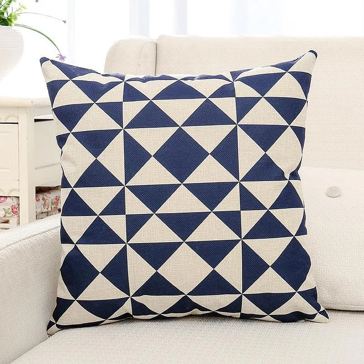 Blue Geometric Printed Cushion Pillow