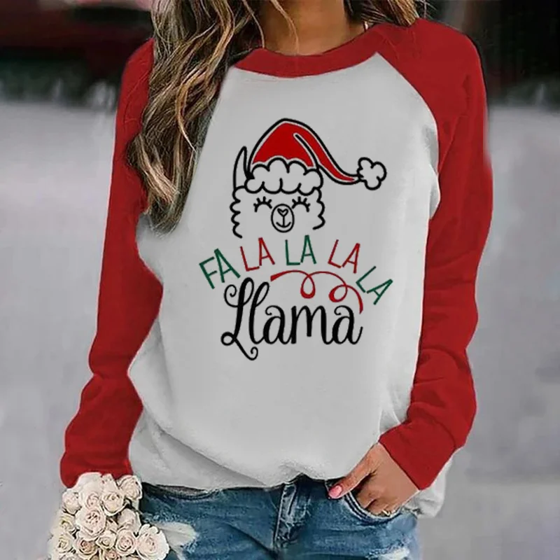 Adorable Animal Print Fa Lalala Llama Crew Neck Sweatshirt