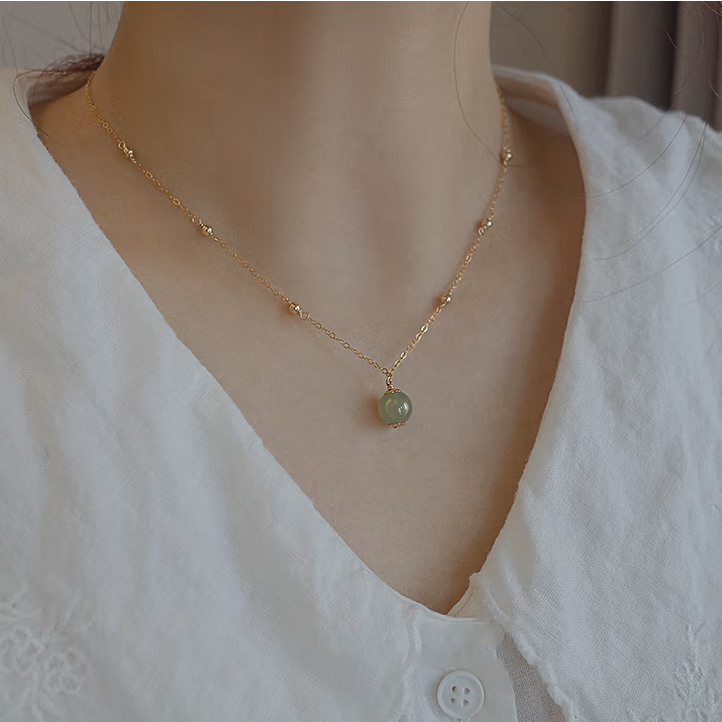 High Standard 14K Gold and Hetian Jade Pendant Necklace for Women - Luxurious and Unique Design with Celestial Star Beads