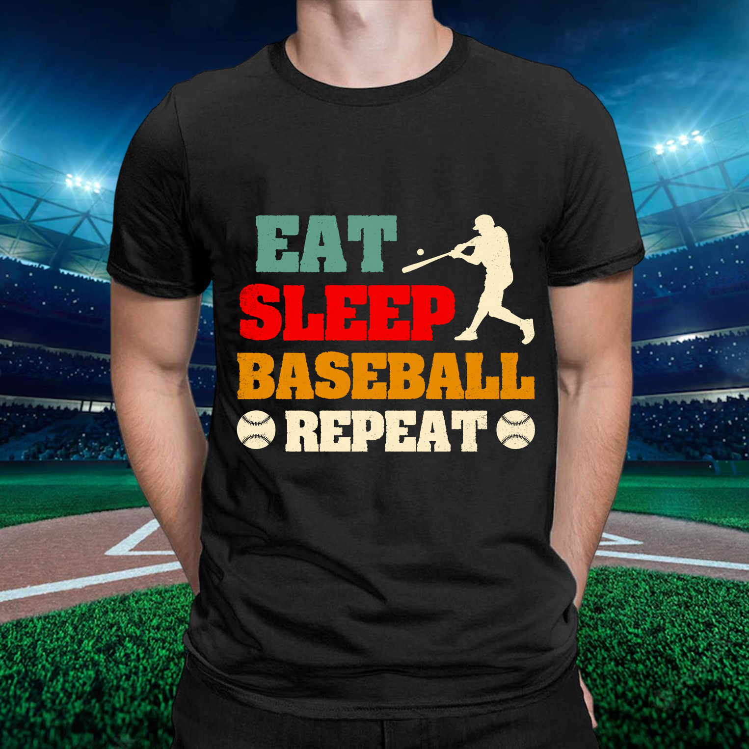 Eat Sleep Baseball Repeat Round Neck Sleeve T-Shirt For Dad-BSTC1306-Guru-buzz