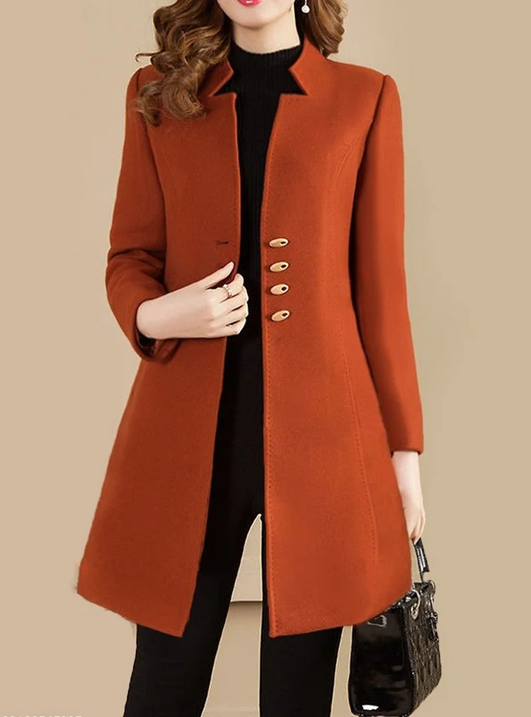 Collarless Autumn And Winter Mid Length Coat-Cosfine