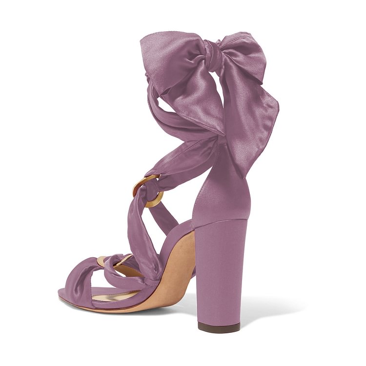 Women's Violet Bow Chunky Heel Strappy Sandals |FSJ Shoes