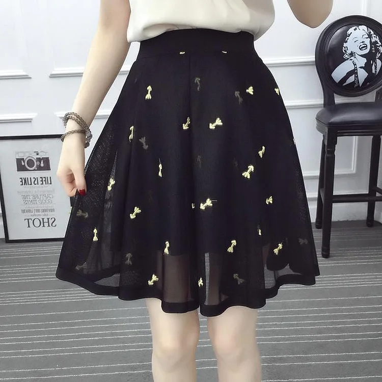 Embroidery Chiffon High Wiast Pleated Skirt SP179797