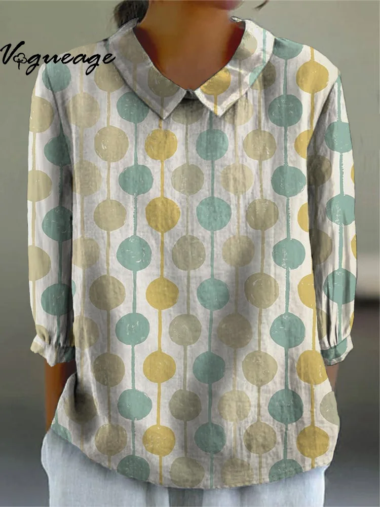 Fashionable And Elegant Colorful Dots Printed Cotton And Linen Shirt