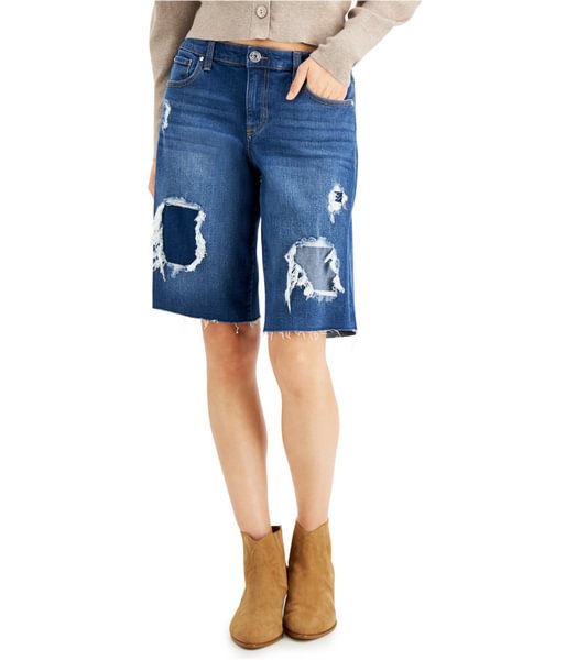 I-N-C Womens Distressed Denim Casual Bermuda Shorts - Life is Beautiful for You - SheChoic