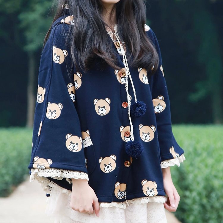 Navy/Beige Cutie Bears Hoodie Cape SP154314
