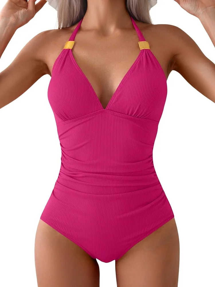 Ribbed One Piece Tummy Control Swimsuit