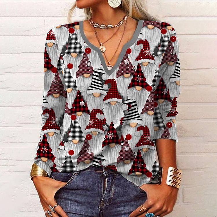 VChics Women'S Casual Christmas Long Sleeve Santa Claus T-Shirt