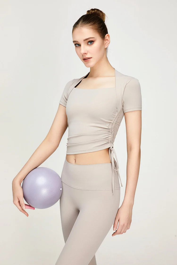 Side Drawstring Cropped Sports Top