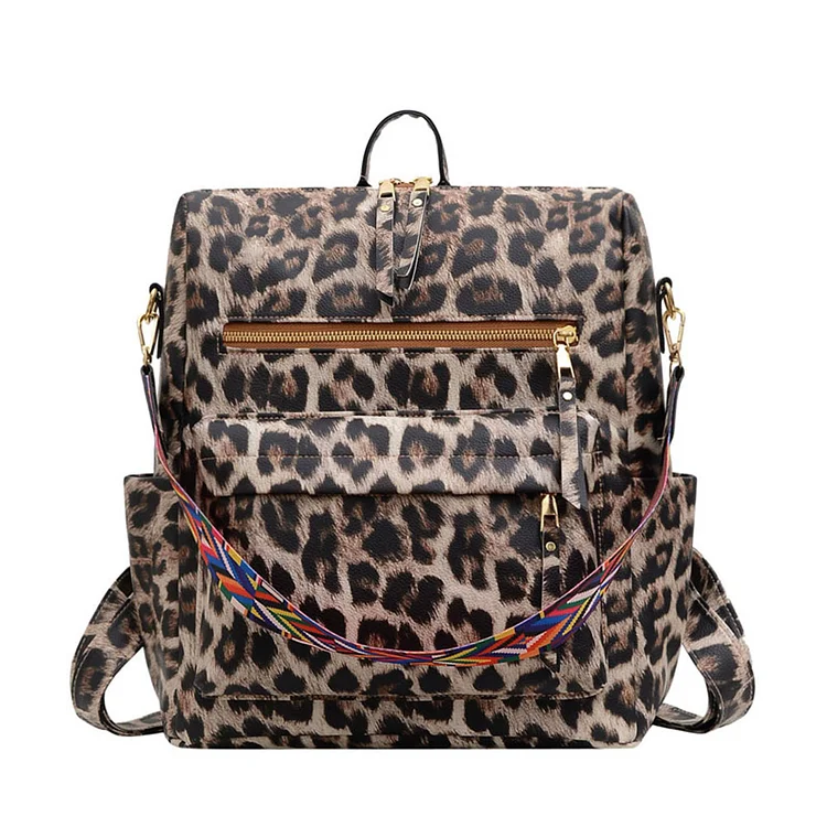 Retro Animal Print Backpack Handheld Shoulder Travel Pack (Leopard Brown)
