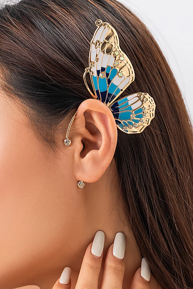 Rhinestone Alloy Butterfly Pleated Clip Earrings