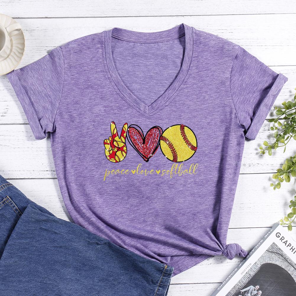 Peace Love Softball V-neck T Shirt-Guru-buzz