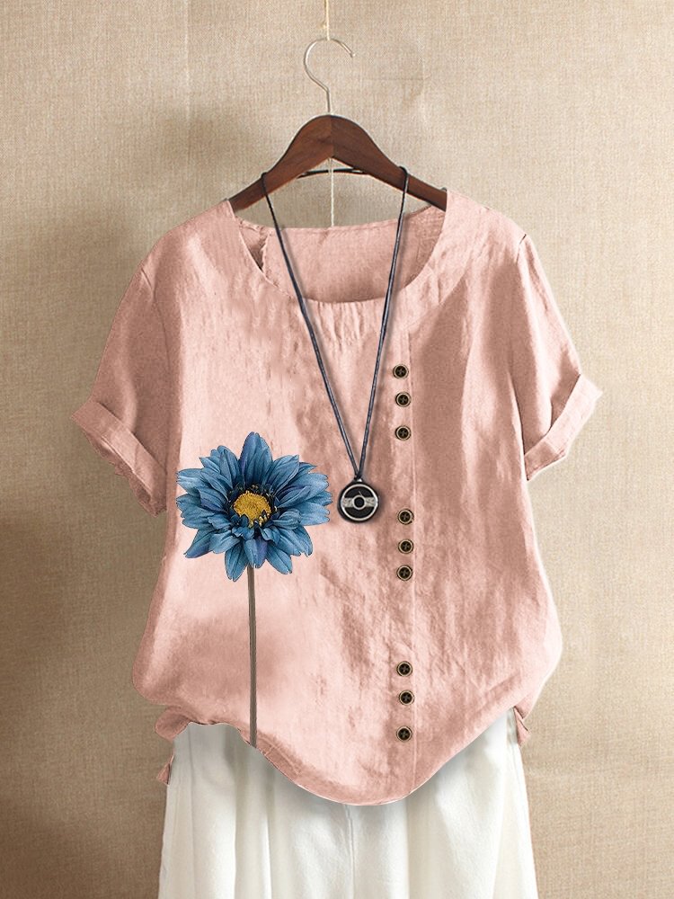 Floral Print O neck Short Sleeve Casual T Shirt For Women P1817517