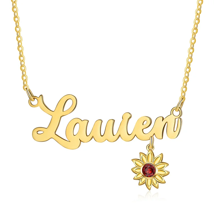 Personalized Name Necklace Custom Birthstone Sunflower Necklace