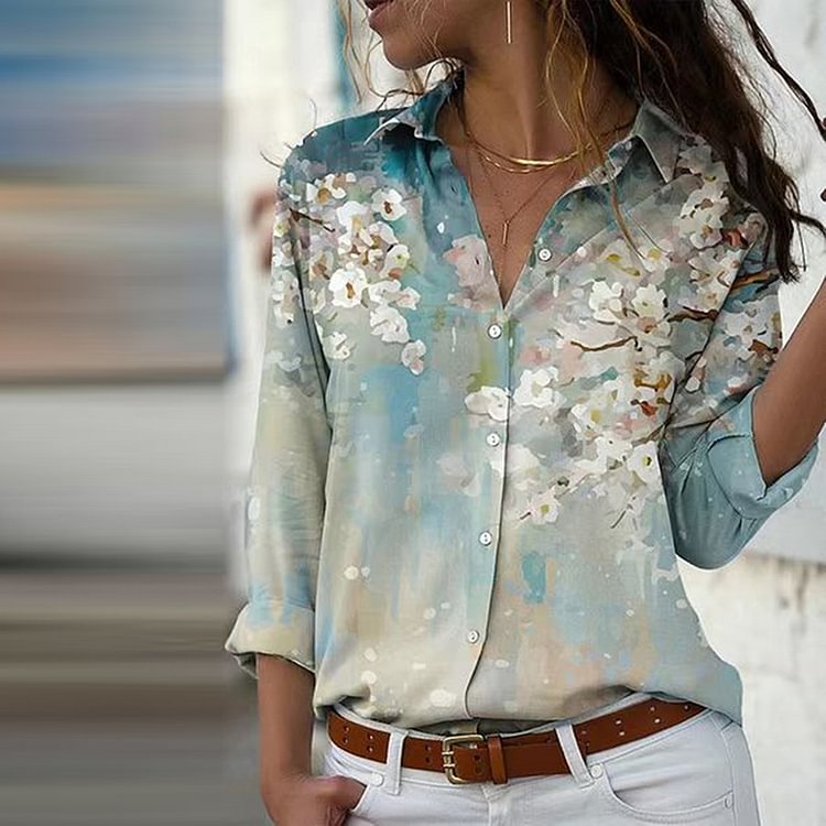 Comstylish Floral Print Casual Long Sleeve Shirt