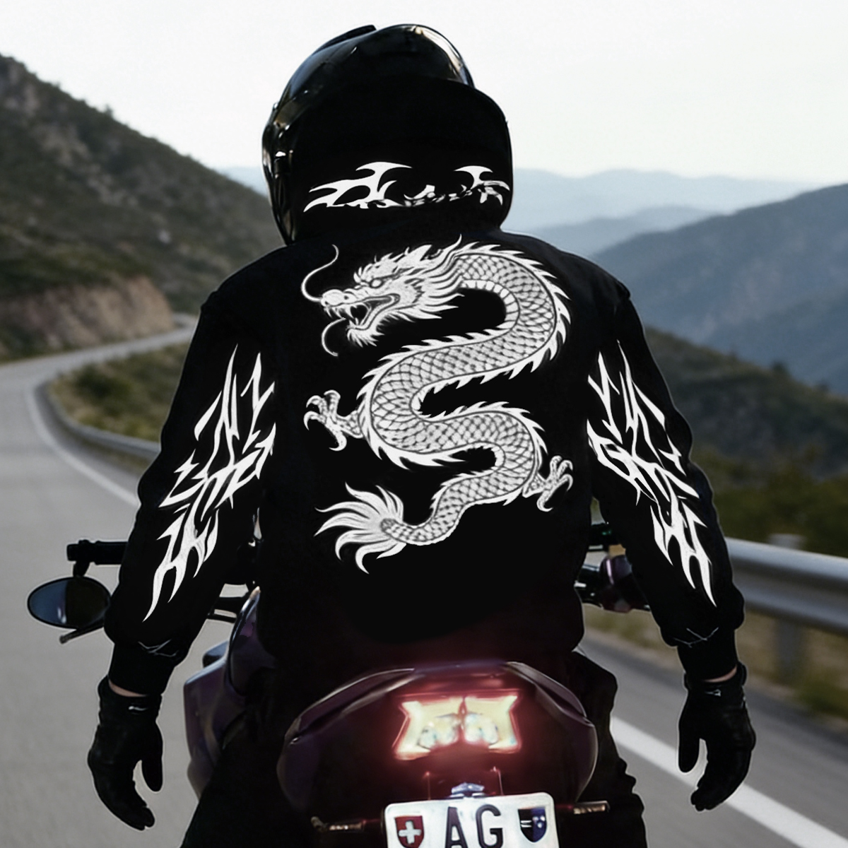 Luminous Dragon Print Motorcycle Hoodie