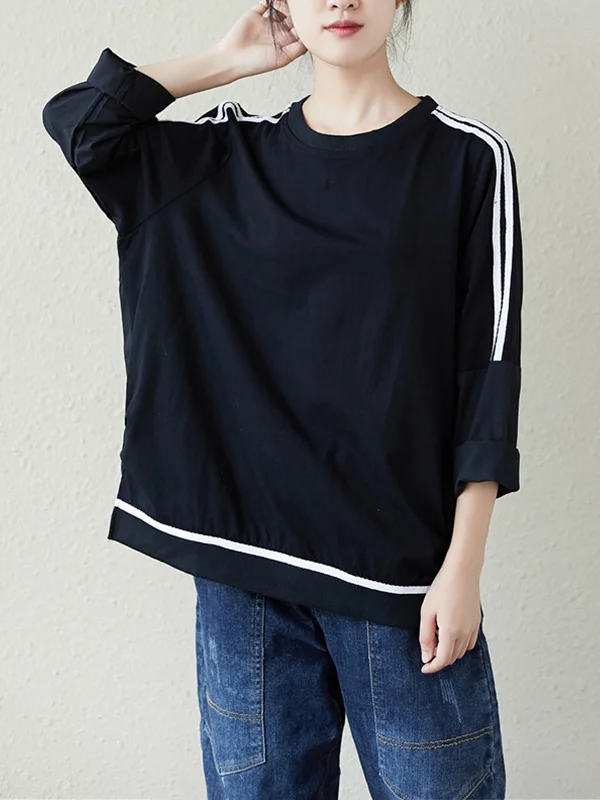 Striped Round-Neck Long Sleeves Blouse