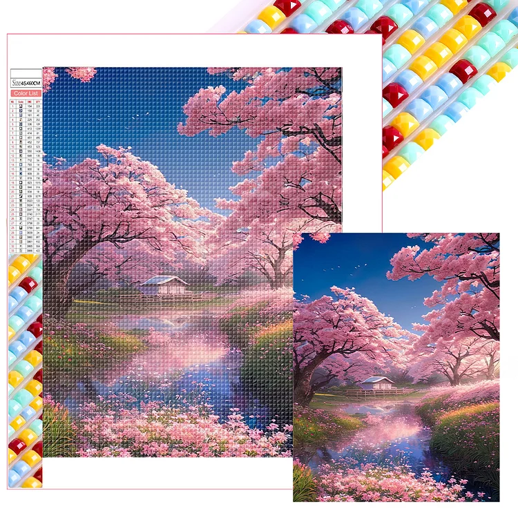 Pink Cherry Blossom Garden 45*60CM (Canvas) Full Square Drill Diamond Painting gbfke
