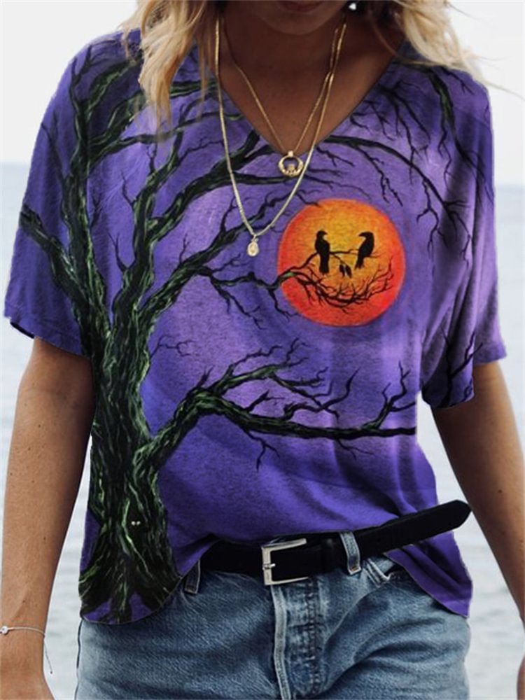 Vefave Halloween Spooky Night Art T Shirt