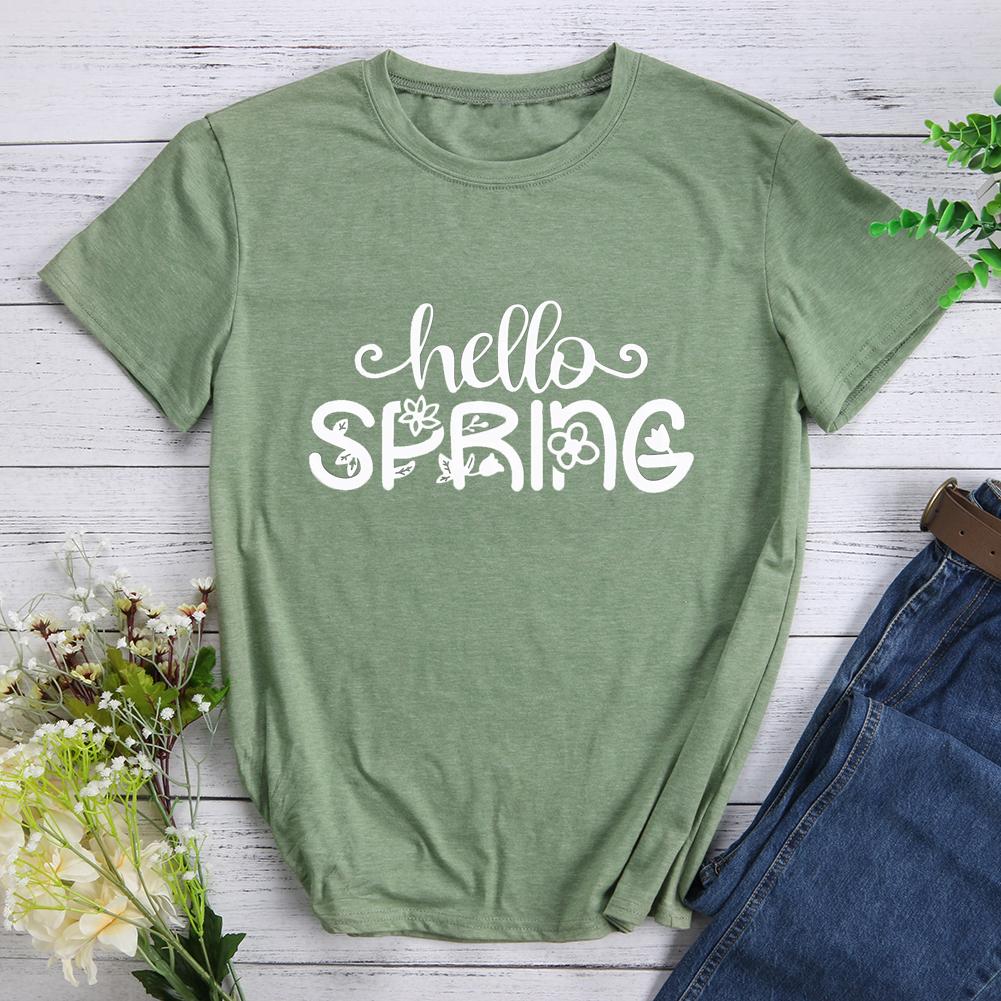Hello Spring Round Neck T-shirt-017173-Guru-buzz